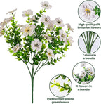 20 Bundles Artificial Flowers for Outdoor Fake Plants for Spring Decoration,Faux Eucalyptus Flowers for Planter UV Resistant Lifelike for Home Porch Garden（White）