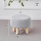 Wimarsbon Small Ottomans, 100% Hand Knitted Pouf Ottoman, Round Footrest with 4 Non-Skid Wood Legs, Boho Décor Cotton Rope Pouffe Beside Sofa, Leisure Floor Step Chair for Living Room (Grey)