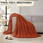 L'AGRATY Chunky Knit Blanket Throw: 72''x84'' Chenille Chunky Knitted Throw Blankets for Bed Couch - Handmade Thick Big Cable Knit Blanket - Large Crochet Rope Blankets for Home Decor(Rusty Orange)