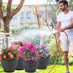 4 Pack 16 Inch Large Plant Pot for Outdoor, Plastic Flower Pot Indoor with Drainage Hole & Saucer, Modern Decorative Garden Pot, Imitation Magnolia Garden Pots for House Planters（Gray）