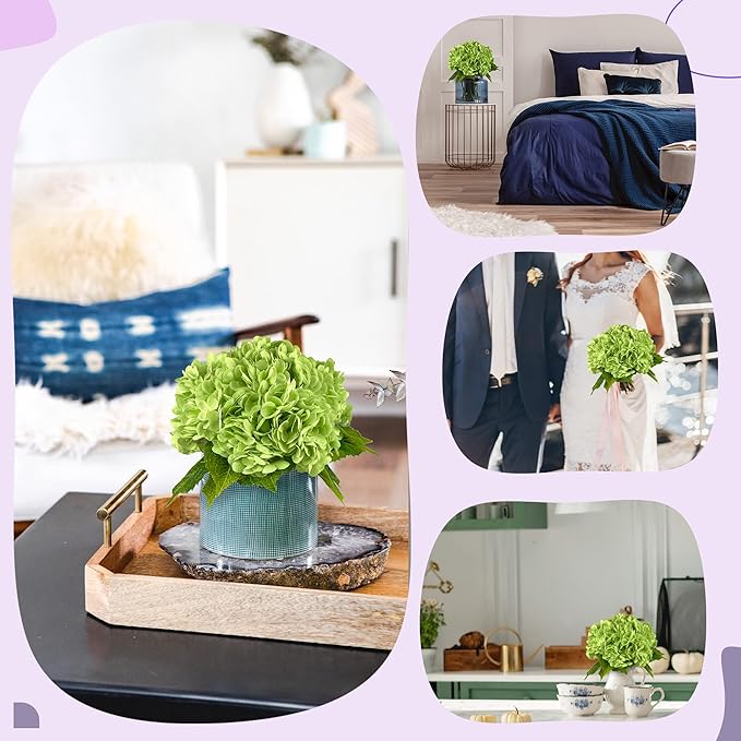 21In Bottle Green Artificial Hydrangea Flowers 5 Pcs Real Touch 3D Print Latex Flowers for Wedding Centerpieces Bouquets DIY Floral Decor Home Decoration with Stems