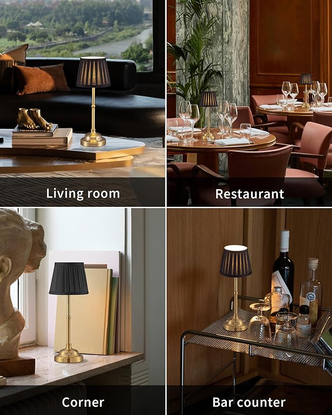 KDG Cordless LED Table Lamp Set of 2, Portables Fabric Shade Desk Lamps, 5000mAh Rechargeable Battery Powered Lighting, Dimmable Light for Dining Room, Bedroom, Bedside,Night Light, Balcony (Black)