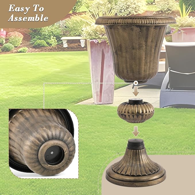 Athena Collection 20''H Garden Plastic Urn Vintage Tall Planter Urn Patio Large Flower Pot Porch Planter Large Planter for Indoor Outdoor Plant, Bronze