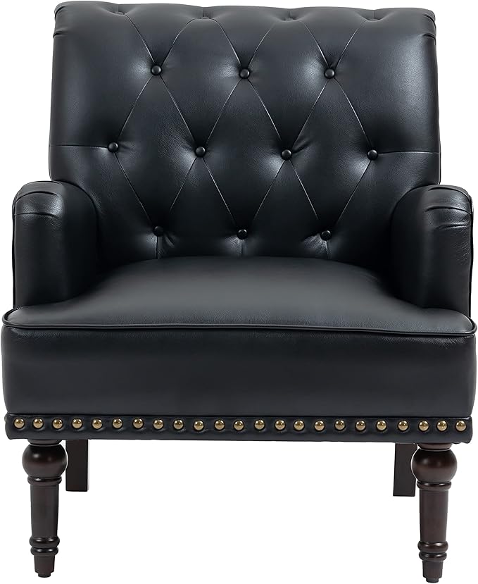 UIXE PU Leather Accent Chair, Modern Upholstered Armchair for Living Room, Comfy Arm Chair Single Sofa Reading Seat with Wooden Legs for Office Home Bedroom - Black