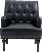 UIXE PU Leather Accent Chair, Modern Upholstered Armchair for Living Room, Comfy Arm Chair Single Sofa Reading Seat with Wooden Legs for Office Home Bedroom - Black