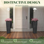 JUMMICO Set of 2 Resin Rattan Tall Planters for Outdoor Plants, Large Tapered Planters with Drainage Holes&Inner Trays, Flower Pots for Garden, Patio, Porch, Backyard (Black, 24'')