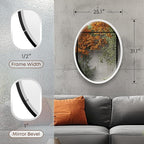 OVALCREST - Oval Wooden Beveled Wall Mirror for Home Decor, Bathroom, Vanity, Bedroom, Living Room, Hallway - London Style (Linen White) 25.1 x 31.1