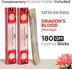 Satya Dragon Blood Incense Sticks 180 gm (15GM X 12 Pack) from Satya Sai Baba Nag Champa and Raajsee Incense Sticks Holder Bundle, Free from Chemicals,Natural Insenses