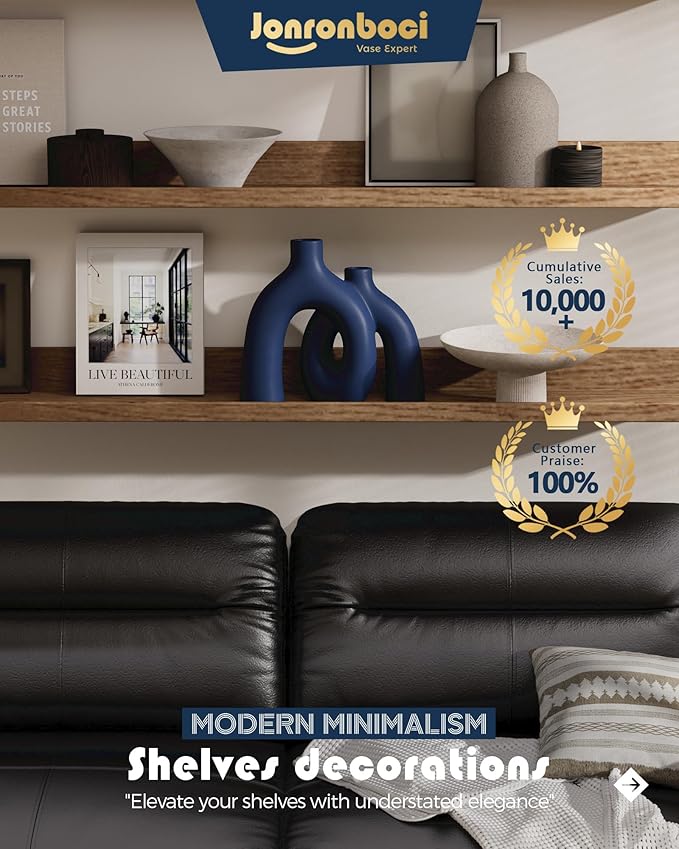 Matte Blue Vase Set - Hug Hollow Donut Aesthetic Ceramic Vases Home Decor, Navy Blue Decor Modern Coastal Decorative Vase for Table Centerpiece Bookshelf Office Entryway Console Fireplace (Navy Blue)