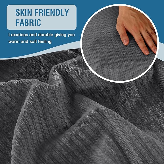 H.VERSAILTEX Velvet Stretch Couch Cushion Cover Plush Cushion Slipcover for Chair Loveseat Sofa Cushion Furniture Protector Seat Cushion Sofa Cover (2 Piece Large Sofa Cushion Covers, Grey Striped)