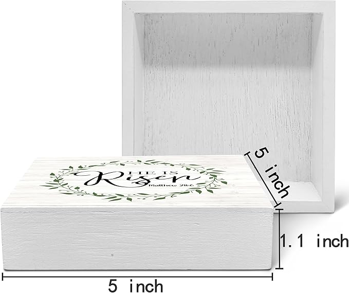 SRADMO He Is Resen Wood Box Sign Desk Decor, Christian Decor Wooden Sign Decoration For Home Office, Wooden Sign Decorations Indoor, Christian Signs For Home Decor Shelf Table Decor