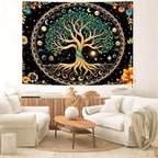 Delur Tree of Life Tapestry Moon Phase Nature Flower Plant Tapestry Wall Hanging Boho Mandala Spiritual Sun Aesthetic Psychedelic Headboard for Bedroom Living Room Home Decor (59.1" x 78.7")