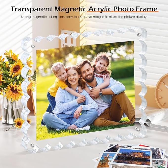 3Pack Scalloped Acrylic Photo Frame 8×10 Inch, 15+15mm Thick Block Clear Glass Photo Frame with Thick Block | Acrylic Picture Frames Modern Gift Set (3Pack, 8X10)