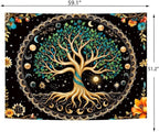 Delur Tree of Life Tapestry Moon Phase Nature Flower Plant Tapestry Wall Hanging Boho Mandala Spiritual Sun Aesthetic Psychedelic Headboard for Bedroom Living Room Home Decor (51.2" x 59.1")