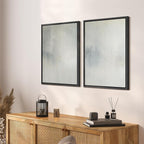 SIGNFORD Framed Canvas Print Wall Art Set Soft Gray and Blue Abstract Neutral Illustration Modern Art Decorative Nordic Nature for Living Room, Bedroom, Office - 16"x24"x2 Black