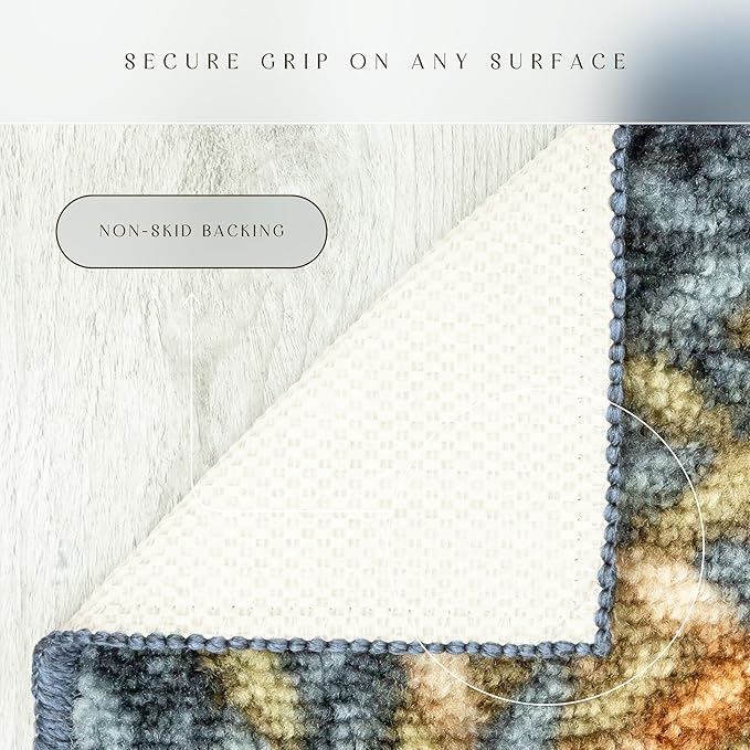 Maples Rugs Marion Bohemian Braided Design Print Area Rug – Made in USA – Washable, Non Slip Indoor Carpet for Entryway, Foyer, Kitchen, and Bathroom, 46" x 30", Multi-Color