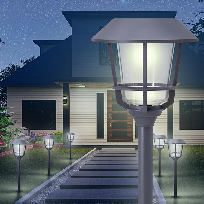 Solar LED Path Lights 4 Pack – 12 Lumens, Warm White, Weathered Zinc, Stainless Steel, Solar Powered, Weather-Resistant Outdoor Lighting for Walkway, Garden, Patio, Sidewalk