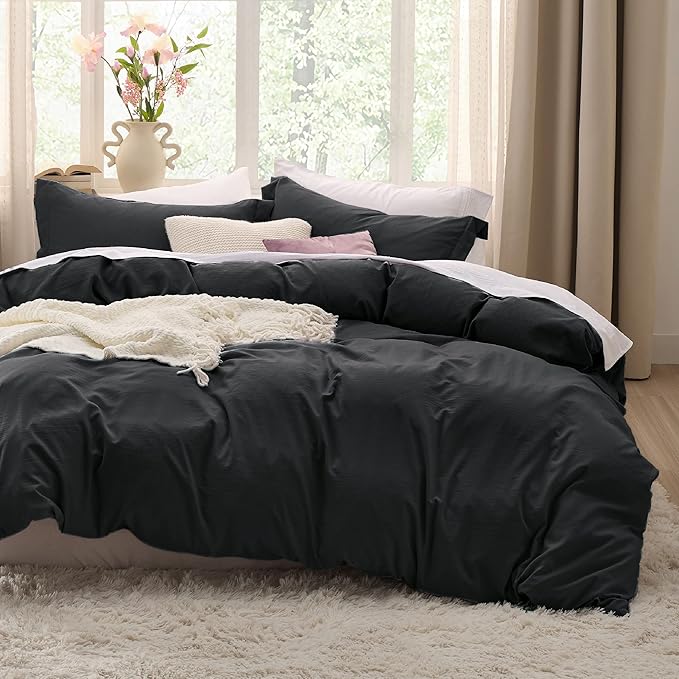 Bedsure Black Oversized King Duvet Cover - 3 Pieces Prewashed Cotton-Like Extra Soft Bedding Set, Includes 1 Duvet Cover 120x98 Inches with Zipper Closure & 2 Pillow Shams, Comforter Not Included