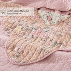 Yvooxny Quilts California King Patchwork Pink Floral Quilt Set Vintage Shabby Chic Botanical Quilted Bedspread 3-Piece Quilt Set with Ruffles for All Seasons, California King, 118 * 110 Inches