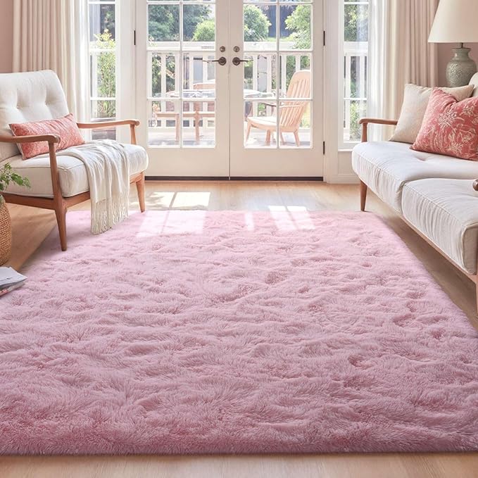 4x6 Ft Pink Rugs for Bedroom Girls, Shag Fluffy Area Rug for Living Room, Ultra Soft Furry Rug Indoor Carpet for Kids Room Nursery Home Decor