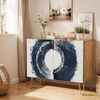 SIGNWIN Sideboard Buffet Cabinet, Kitchen Storage Cabinet with 2 Doors, Geometric Dark Paint Stroke Ring Geometry Nordic, Cupboard Console Table for Dining Room - 35" L x 18" W x 29" H