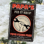 Papas Fix It Shop Metal Tin Signs for Garage Man Cave Decor Funny Papa Gifts - Vintage Tool Shop Papa's Workshop Signs, Father's Day Gifts Decorations 8x12 Inch