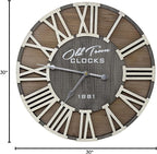 30" Rustic Farmhouse Roman Wooden Wall Clock Silver Hands (Whitewood Lettering, 30 inch)