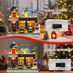 Bdor Christmas Police Station Decoration – Lighted Animated Holiday Village Scene with Helicopter and Police Cars – Plug-in Resin Christmas Tabletop Ornament – 9"x6.3"x9"
