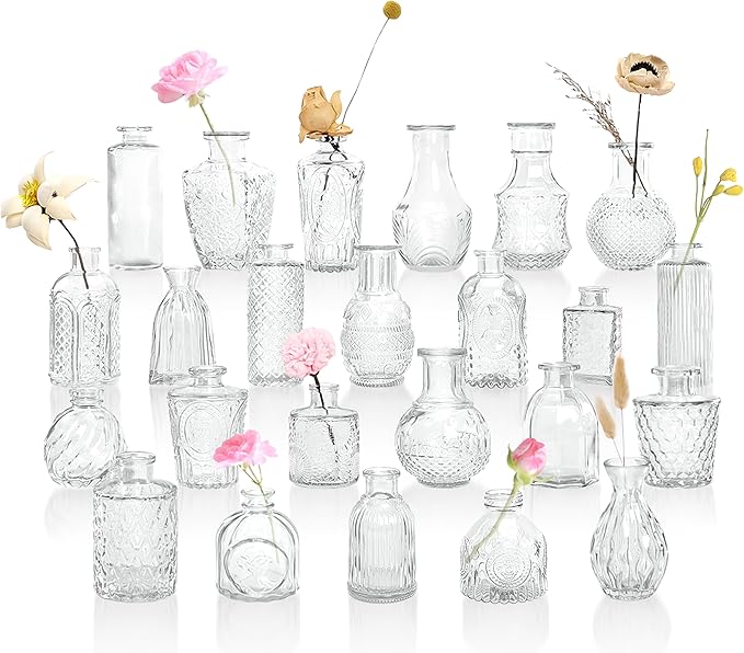 Bud Vases in Bulk 24, Clear Small Glass Vase for Centerpiece Table Decorations, Durable Mini Glass Vases for Flowers, Decorative Flower Vase for Wedding Decor, Party, Home Decor, Housewarming