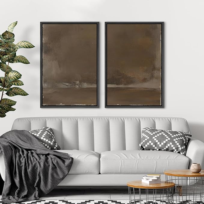 SIGNFORD Framed Canvas Print Wall Art Set Muted Earthy Abstract Landscape Illustrations Modern Art Decorative for Living Room, Bedroom, Office - 24"x36"x2 Black