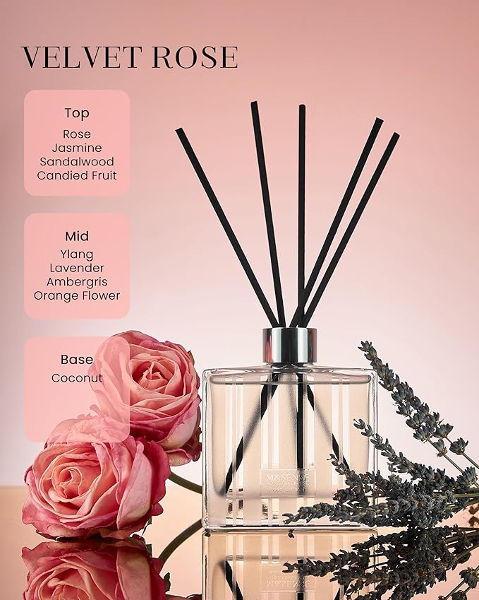 M&SENSE Rose & Sandalwood Reed Diffuser Set - 7.04 oz Velvet Rose Non-Toxic Scent Diffusers for Home Bathroom Shelf Decor, Aromatherapy Diffuser Gift for Girlfriend