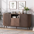 63" Storage Cabinet with Doors,Sideboard Buffet Cabinet, Accent Console Cabinet with Solid Wood Legs and Drawers,Fluted Buffet Table for Living Room, Entryway, Kitchen, Walnut
