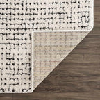 BoutiqueRugs Keita Contemporary Mosaic Area Rug - High Pile Fluffy Soft Shag Carpet for Living Room, Bedroom - Black and White - 8'10" x 12' (9x12)