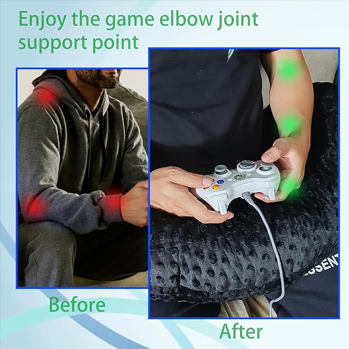Professional Gaming Pillow for Lap; Arm Rest Pillow Gaming Lap Pillow with Crochet Support - Eliminate Pain in Gaming (Black)