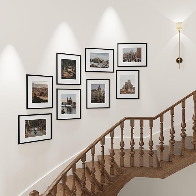 Vittanly 18x24 Picture Frames Set of 9, Shatter Resistant Plexiglass, Display 16x20 Pictures with Mat or 18x24 without Mat, Photo Frames for Wall or Tabletop, PVC Frame, Black