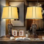 28.5'' Tall Farmhouse Vintage Table Lamp Set of 2 with Faux Silk Shade USB Ports Nightlight Decor for Bedside Living Room Bedroom Nightstands Office Home, Dark Bronze(Bulbs Included)