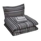 Amazon Basics 5-Piece Lightweight Microfiber Comforter Set with Sheets ,Bed-in-a-Bag Sheets, Gray Calvin Striped Bedding, Twin/Twin XL