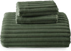 Bedsure Fluffy Duvet Cover Set - Ultra Soft Plush Shaggy Comforter Cover Queen Size, Warm Flannel Fleece Bed Sets for Winter, 3 Pieces (Striped Pattern, Green)