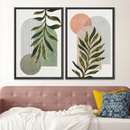 SIGNFORD Framed Canvas Print Wall Art Set Jungle Palm Leaf Geometric Polygons Abstract Shapes Illustration Modern Art Decorative Nordic Nature for Living Room, Bedroom, Office - 24"x36"x2 Black