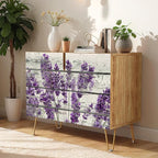 SIGNWIN Sideboard Buffet Cabinet, Kitchen Storage Cabinet with 2 Doors, Wood Panel Lavender Flowers, Cupboard Console Table for Dining Room - 35" L x 18" W x 29" H