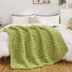 WESHIONGOO Chunky Knit Blanket Throw 50"×60" Knitted Throw Blankets for Couch Bed Fluffy Soft Blanket with Jumbo Chenille Yarn Thick 100% Handmade (Lime Green)