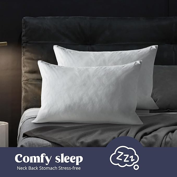 puredown® Goose Feathers Down Pillows, Hotel Collection Standard Pillows for Sleeping, White Embossing Pillows Set of 2 for Back Stomach Side Sleepers (Netting White, Queen (Pack of 2))