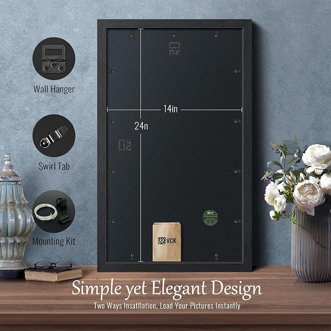 VCK 14x24 Picture Frame Set of 3, Black Solid Wood Poster Frames, Textured Exclusive Wall Gallery Frame