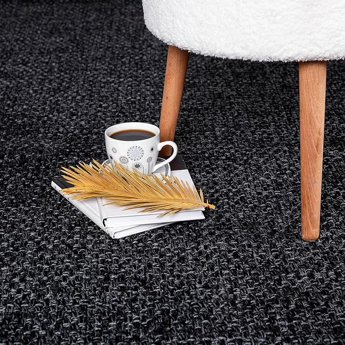 CAMILSON Easy Jute Rug 9x12, Indoor Outdoor Dark Gray Black Farmhouse Area Rugs for Living Room Patio and Kitchen Rug Solid Boho Woven Design Easy-Cleaning Washable Outside Carpet Alfombras (9 x 12)