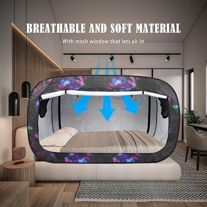 Bed Tent Twin Bed Canopy Portable Dream Tent for Adult Indoor Sleeping Tents with 2 Doors Breathable Private Space Tents, Galaxy