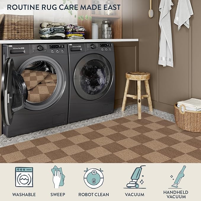 Lahome Checkered Easy Jute Entryway Rug, Washable Rugs 3x5 for Living Room Farmhouse Carpet, Non Slip Indoor Outdoor Door Mat Checkerboard Throw Carpet for Entry Patio Guestroom Deck