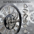 Large Wall Clock, Clocks for Living Room Decor Oversized 30 Inch Wall Decor Farmhouse Vintage Rustic Industrial Roman Big Chic Home Decor Wall Clock for House Bedroom Office, Moving Gears Clock