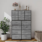 Chest of Drawers for Bedroom, Tall Gray Fabric Dresser with 18 Deep Drawers, Large Clothes Organizer Bin Vertical Storage Cabinet for Closet, Nursery, Office