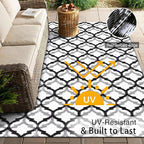 OLANLY Reversible Outdoor Rug 5x8 ft Clearance, Waterproof Outdoor Plastic Straw Rug with Interlacing Pattern, RV Mat for Patio, Camping, Balcony, Deck, Backyard, Black & White