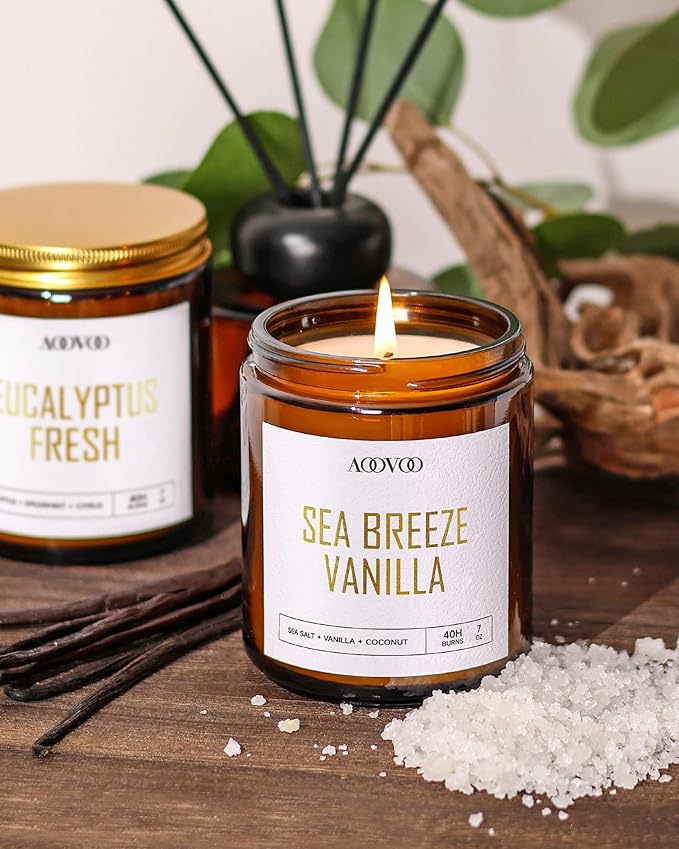 AOOVOO Candles Set - 6PC Scented Candles, Soy Candle, Aromatherapy Candle, Soy Wax Candle, Candle for Home Scented, Lavender/Vanilla/Eucalyptus/Sage/Jasmine/Sandalwood